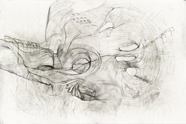 Fabric Landscape, 24in X 36in,graphite on Vellum, drawing