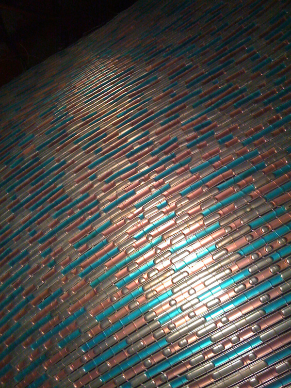 Fluidscape, 40in X 36in X 1/8in, polyethylene tubing, fishing line, coloured water, loom weave