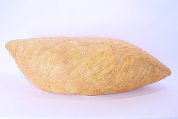 POD (Natural), wool, beeswax, thread, recycled fill, 2013, 10" x 37" x 11", hand-felted, stitched, encaustic. Photo: Merce Mitchell