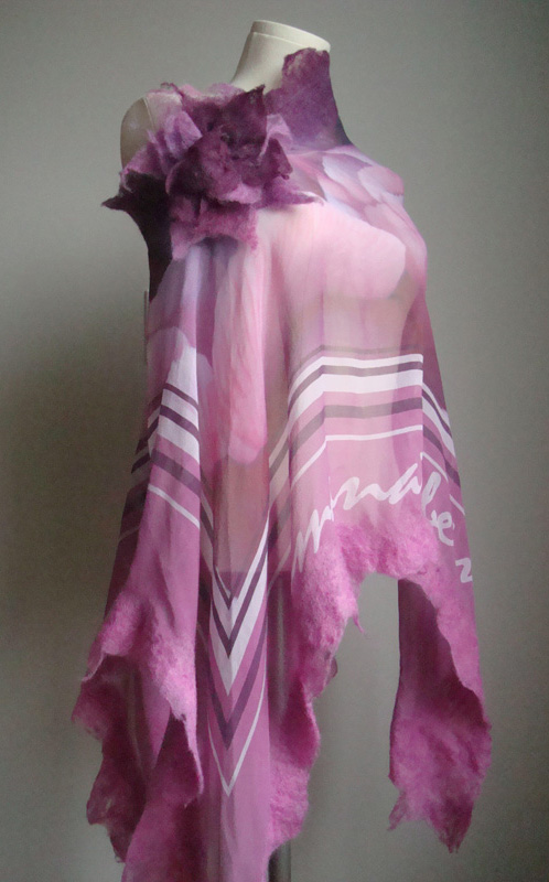 Radiance tulip blossom poncho, Nuno felting on silk, 2012 Photo-Lorena Santin Andrade