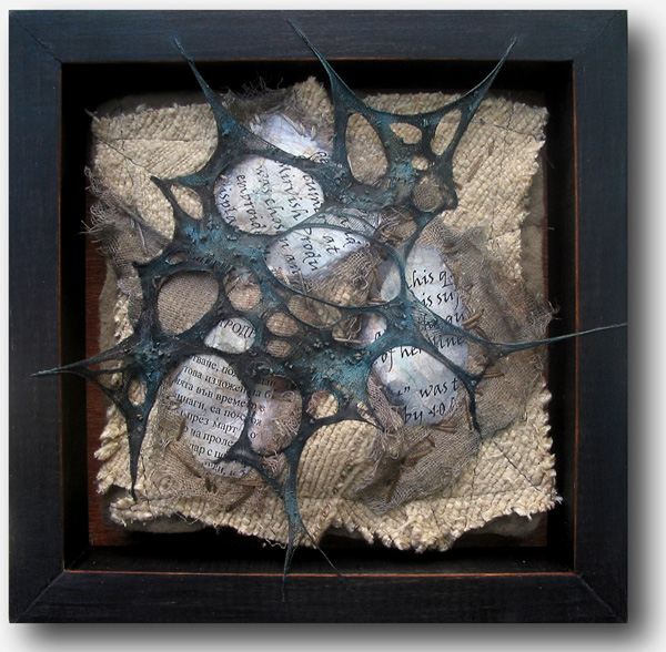 Tales From the Past II, 2005, 8" x 8" collage – fabric, paper, photo: Milena Radeva