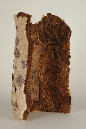 Tree Prosthetic 1, bark, yarn, thread, acrylic. 
Winner of Best in Show, for the 2007 Common Thread National Juried Exhibition.

