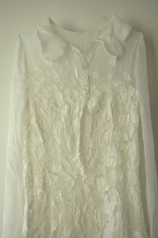 Detail: A Complicated Kindness, silk free-motion embroidery on gampi lace, 215 cm tall, 2011. Photo: Noelle Hamlyn.