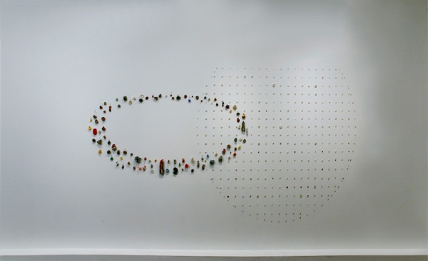 Family Moon, 1997, 164 x 332 x 6 cm, buttons collected from St. Hyacinthe, Quebec, nails, photo: Cheryl O'BrienFamily, Kai Chan