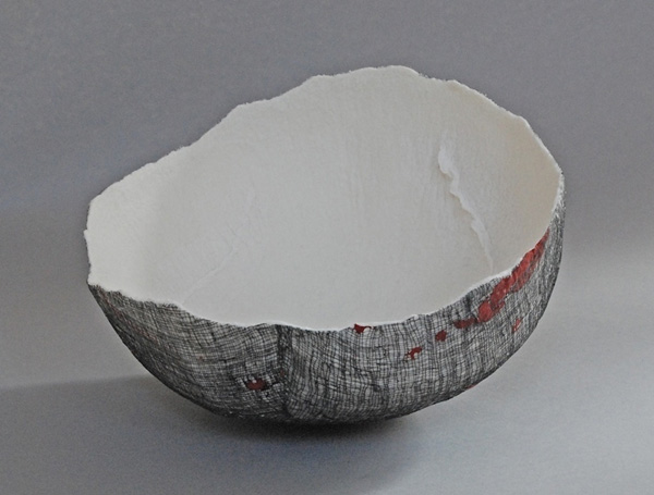 Vessel 25, 7"hx11"wx10.5"d' wool, cotton, wax, pigment: wet-felting, photo: Carmella Karijo Rother.