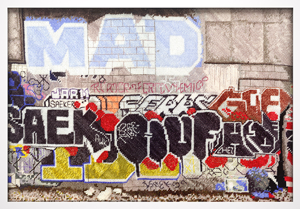 Detroit 3, canvas, wool, 2012, 16” x 11”, needlepoint, photo: J. Szot