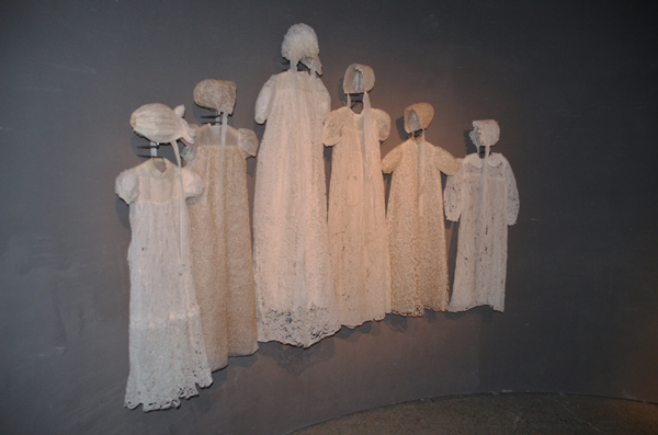 Ceremony, cotton free-motion embroidery on gampi tissue with hand smocking, variable, 2011. Photo: Noelle Hamlyn.