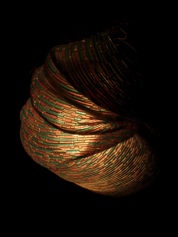 Bulb Fabric, 24in X 18in X 15in, polyethylene tubing, fishing line, coloured water, loom weave