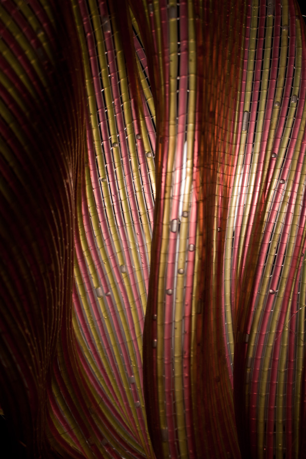 Windy Waters, 24in X 15in X 3in, polyethylene tubing, fishing line, colored water, loom weave