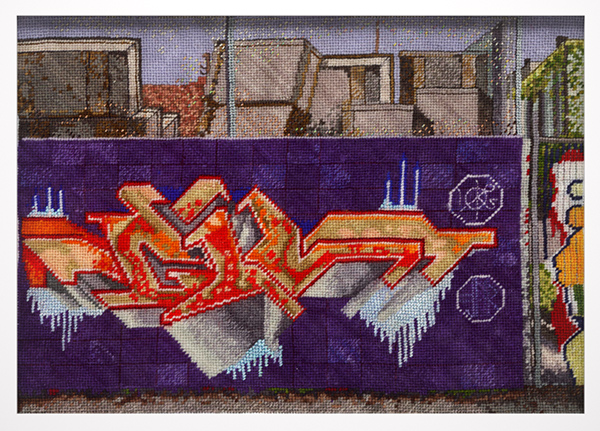 Los Angeles 1, canvas, wool, 2011, 15” x 10”, needlepoint, photo: J. Szot