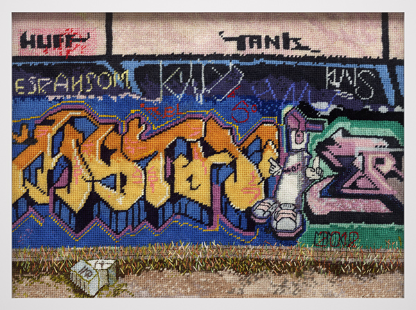 Los Angeles 2, canvas, wool, 2012, 17” x 12”, needlepoint, photo: J. Szot