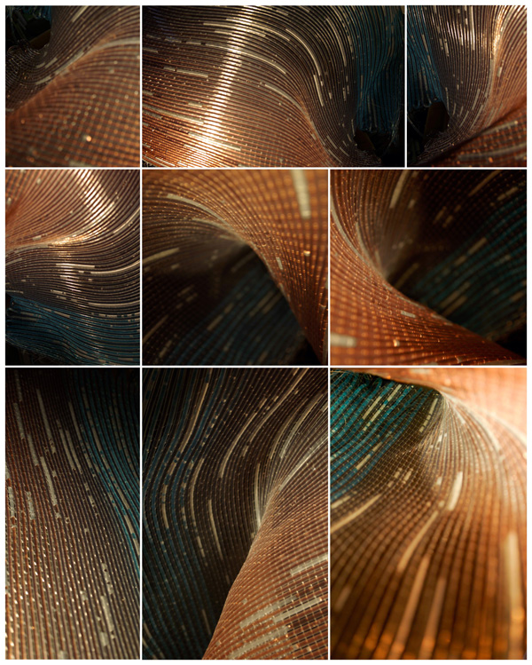 Fluid Connections, polyethylene tubing, fishing line, colored water, loom weave, photo collage