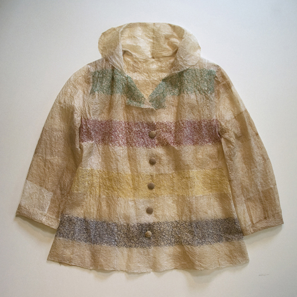 Colonial Tea Jacket II, silk and cotton free-motion embroidery on tea bags. 112 cm x 112 cm framed, 2010. Photo: Noelle Hamlyn.