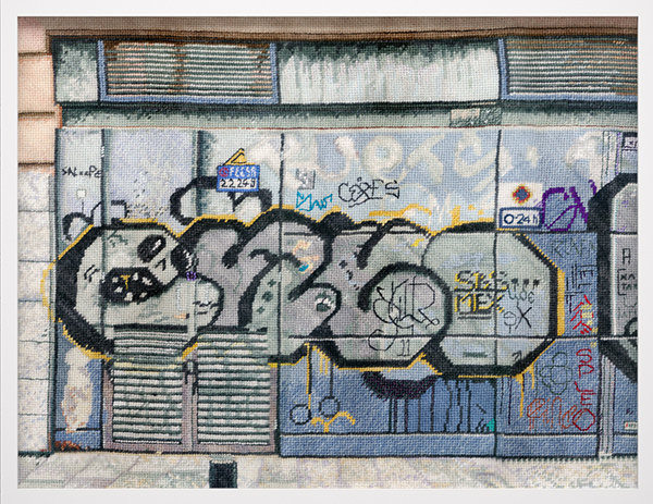 Barcelona 1A, canvas, wool, 2011, 18” x 15”, needlepoint, photo: J. Szot