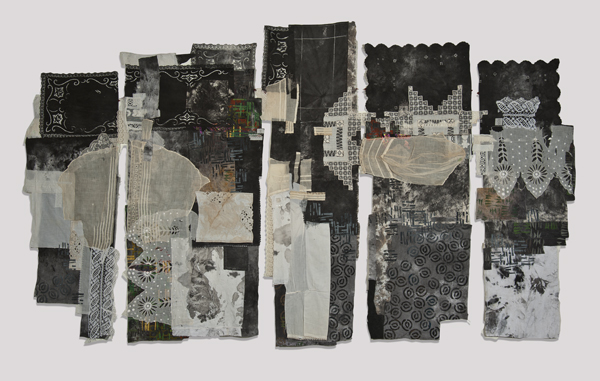 Edge of Darkness III: Remember Me, 2013,12'wx6'h, painted and printed vintage linens, deconstructed clothing, hand and machine stitching.