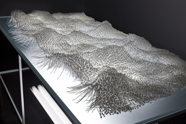 Flot, 2011, Zip-Ties, glass, painted steel and neon, 28.25 x 76.5 x 38.5 inches, Michel Dubreuil photo credit