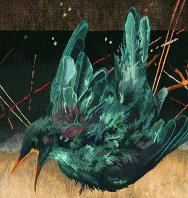 Detail: Ozymandias, 2004, 5'2"x5'6," linen warp. cotton and wool weft, some handspun, bones, woven tapestry, photo by Ted Clark.