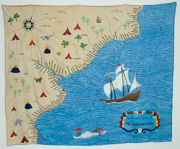 The Adjectival Coast, 2007, 132cm w x 112 cm h, fabric paint, hand embroidery