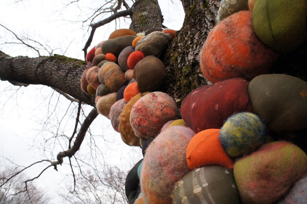 Mushroomed detail, 60 x 42 x 96 in., nylon, fiberfill, wool, paint, wire; felted soft sculpture. Photos by artist