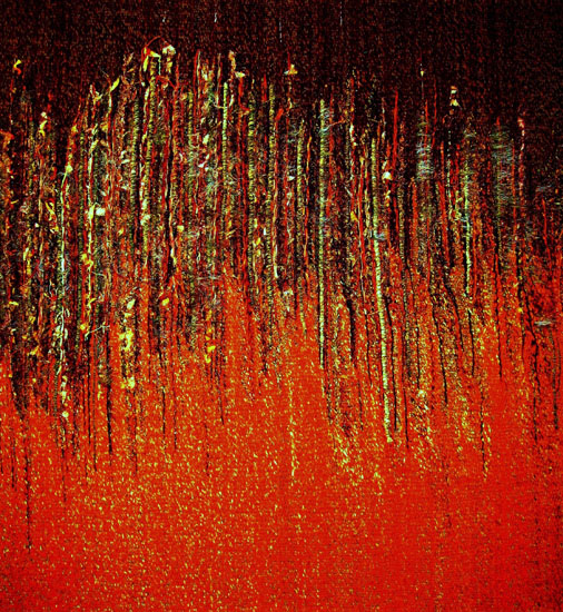 Yukon Fields, Tapestry Haute-lisse, wool, silk, linen, cotton, metallic threads, raffia, yute, synthetic. 1.30 m H X 1.10 m W, 2008