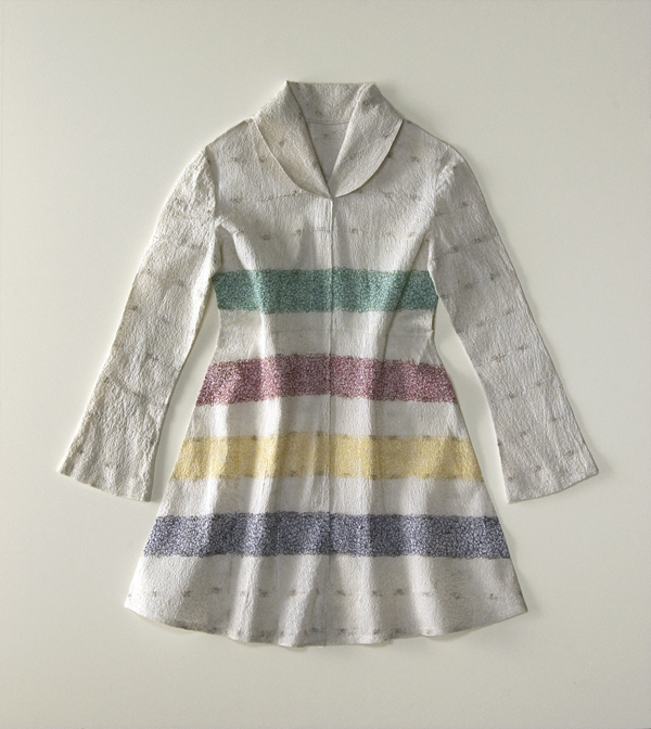 Colonial Tea Jacket I, cotton free-motion embroidery on tea bags. 112 cm x 122 cm framed, 2009. Photo: Noelle Hamlyn.