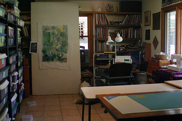 Rosemary CG – my studio in the former living room of my home. It's rarely this neat. Photo: Rosemary Claus-Gray.