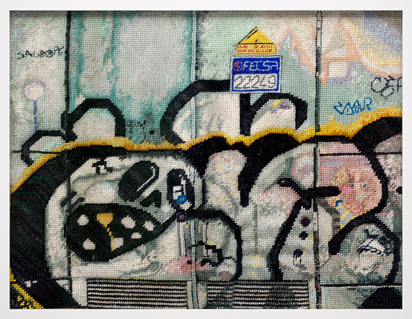 Barcelona 1B, canvas, wool, 2011, 18” x 15”, needlepoint, photo: J. Szot