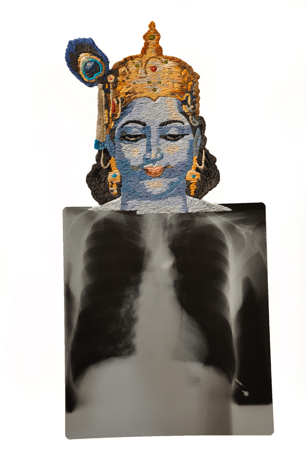 Avatar #1, Krishna, 2011, 14 x 28 1/4", 2011, Hand-embroidered x-ray.