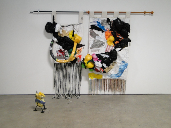 Apocalypse Tapestries, found objects, plastic, plaster, thread, wool, canvas, 2013, dimensions variable, machine stitched, weaving and embroidery, Photo: Louise Keen.