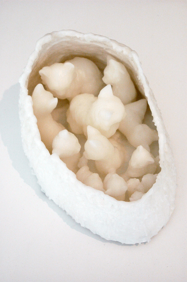 Detail: Potential/Perfection, (work produced by Megan Skyvington and Tara Lee Towers), varies, wire, Japanese paper, microcrystalline wax, photo: Megan A. Skyvington and Tara Lee Towers.