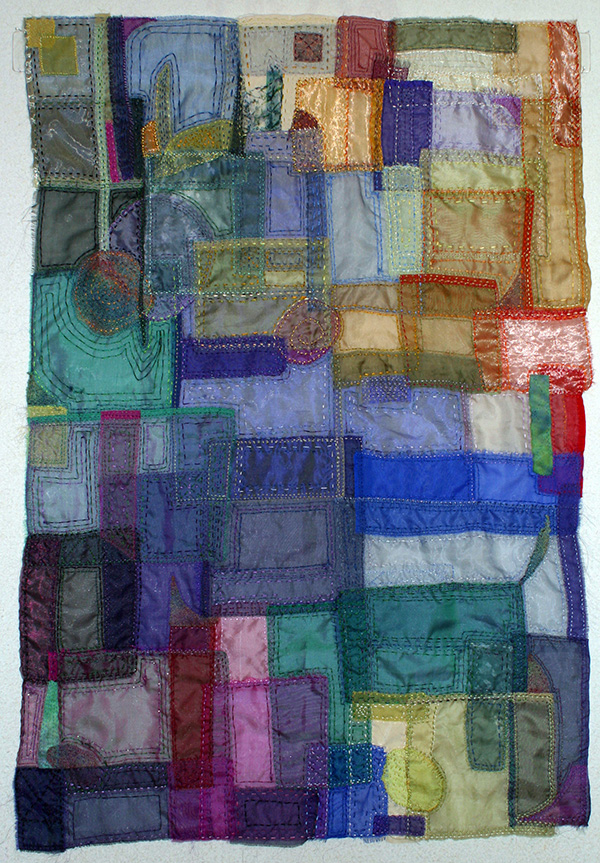 Exuberance 1, 27.5 x 41 Silk organza, shot silk, opaque silk, hand stitched. Photo: Rosemary Claus-Gray