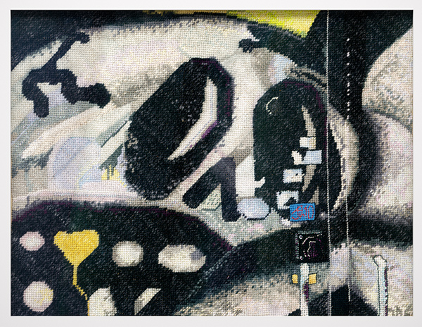 Barcelona 1C, (detail) canvas, wool, 2011, 19” x 14.5”, needlepoint, photo: J. Szot