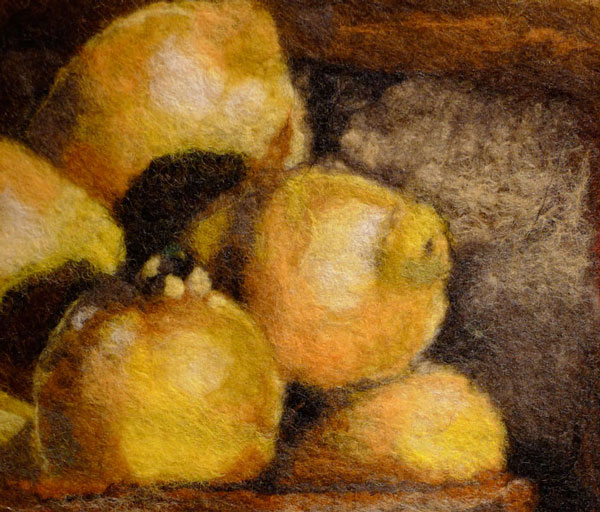 Detail: Lemons and Poplars, 32" x 29", wool, needle and hand felted. Photo: Robin Wiltse