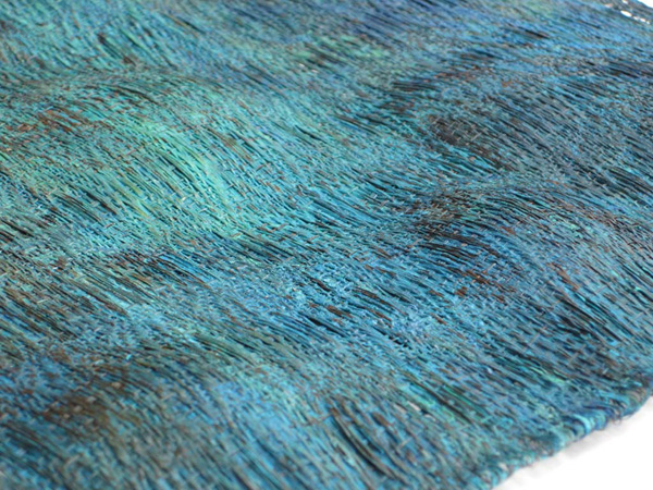 Detail: Waiting, 2010, Hand-woven copper wire in undulating twill with patina and varnish. 46 cm h by 46 cm w.