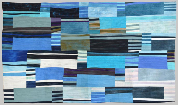 Big River Series: Chop, 43x72”, commercial and hand-dyed cotton, machine pieced and quilted