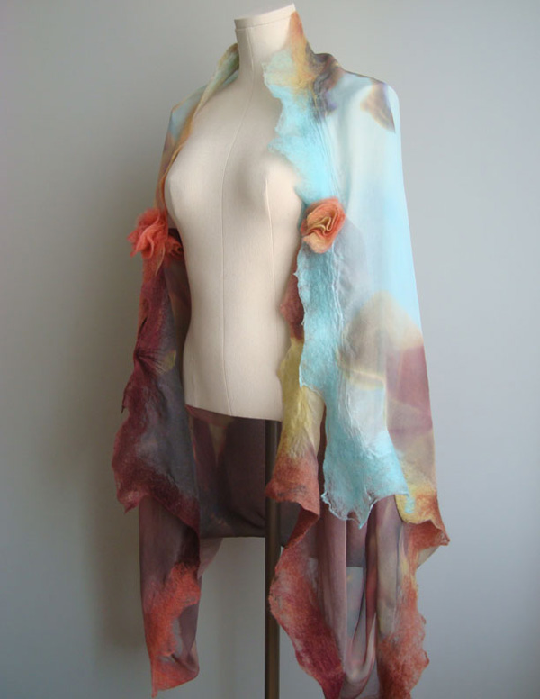 Magnolia shrug shawl, Nuno felting on silk, 2012 Photo-Lorena Santin Andrade