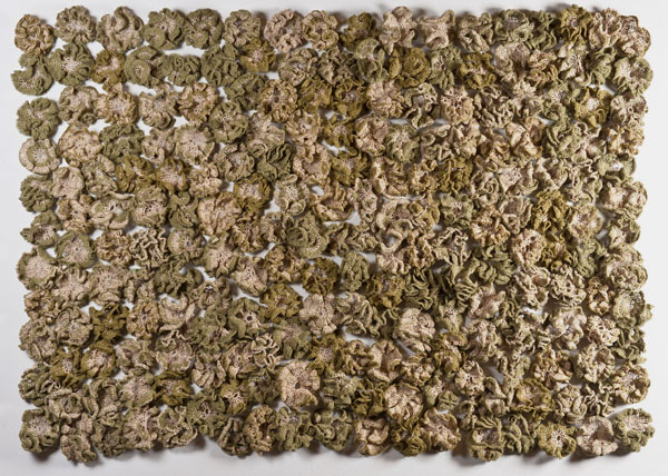 Walking on the Stony Pathways, linen & cotton thread, 2012, crochet, 31" x43" x 1.5", photo: Ben Premeaux.
