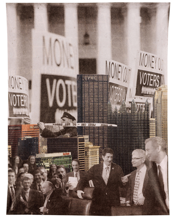 Pondering How Tales are Told, NY Times 4/3/2014. Blanket hand-cut newspaper collage, fleece, digital print, 2014 80" x 60", Photographer: Tom Fitzpatrick