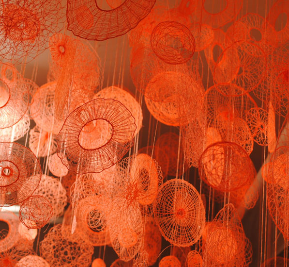 Detail: Super-spiro-scribble Density Test, Thread Machine Embroidery, Dimensions Variable, 2010, at the Gladstone Hotel, Toronto: Hard Twist: Chroma