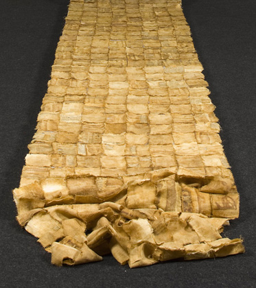 Shroud, 16' 6" x 30", linen, print, paint, stitch.