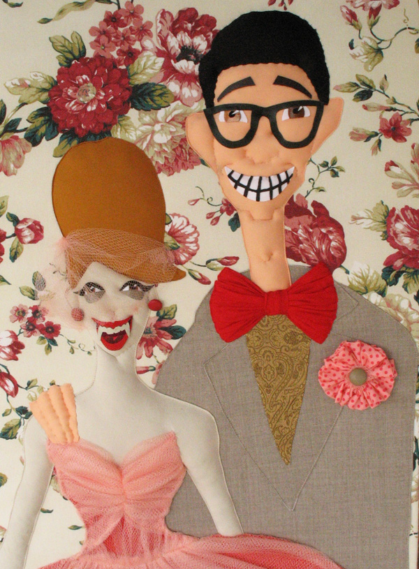 The Big Night, 72cm h x 50cm w, Three-Dimensional Applique (cotton, silk, wool, vinyl and leather)