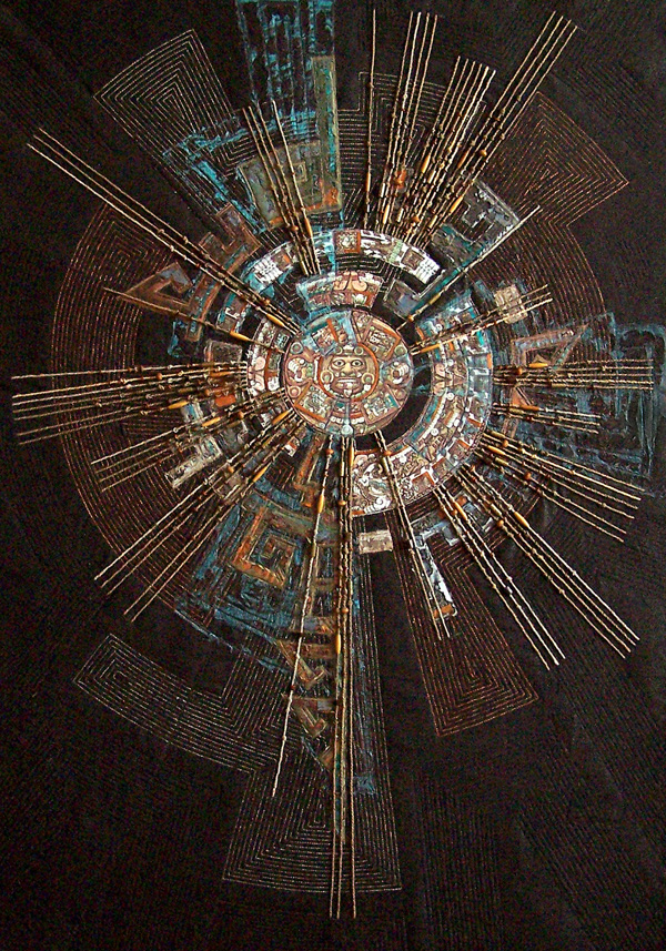 The Lost World, 2009, 35" x 50" collage – digital print on fabric, appliqué, beading. Exhibited in the 2009 Common Thread International Juried Exhibition Part 2 at Towne Square Gallery, Oakville. photo: Milena Radeva