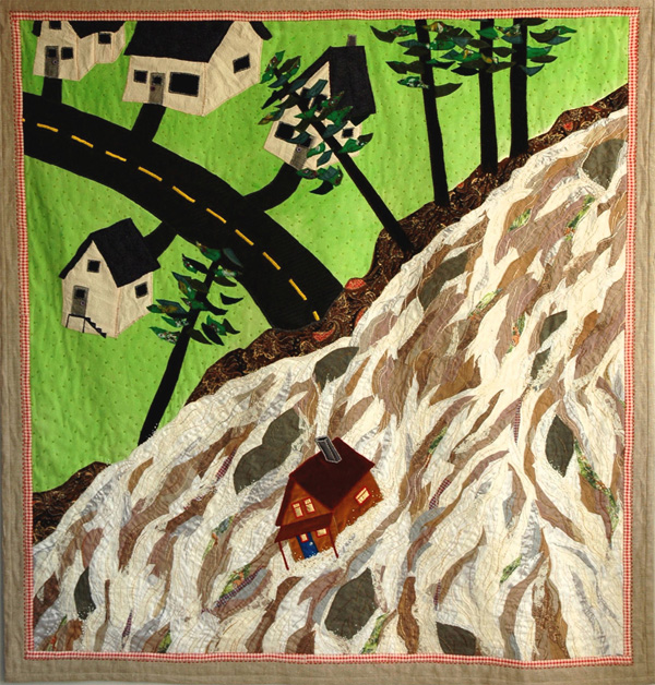 Torrent, 2003, 150cm w x 150cm h, Hand embroidery, appliqué, fabric collage, fabric paint.