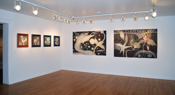 Weaving Installation view, From left: A phase of Light: Recovery, Reflection, Early Morning, Support, The Lights, The Sources