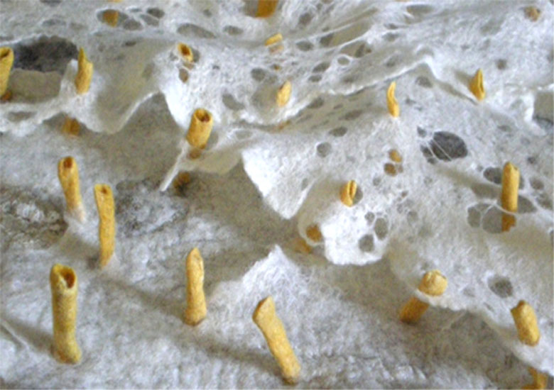 A Winter Thaw, detail, 3 D wall hanging; hand felted wool fleece hand dyed 2010 – photo: Grant Kernan