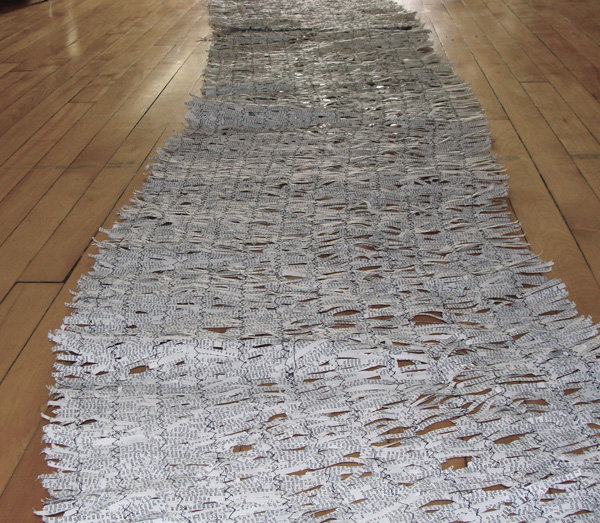 Words, 2010, shredded dictionary, thread, 400 x 50 cm, Photo: Sandra Gregson