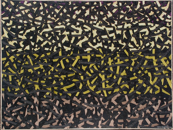 No.15, Number Series, 36hx48w inches, silk, thread, collage of silk pieces, machine stitched and mounted on painted canvas. Photo: Carmella Karijo Rother.