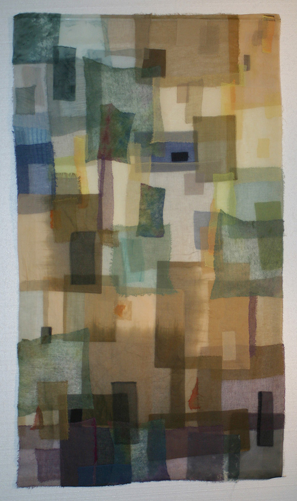 Facade XXVI, 38 x 66 invisibly hand appliquéd scrim to a sheer silk organza foundation. Photo: Rosemary Claus-Gray