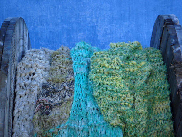 Nets (detail), 6'x12'6, reclaimed hay nets, knitting technique, found spool, Skagastrond, Iceland, 2010