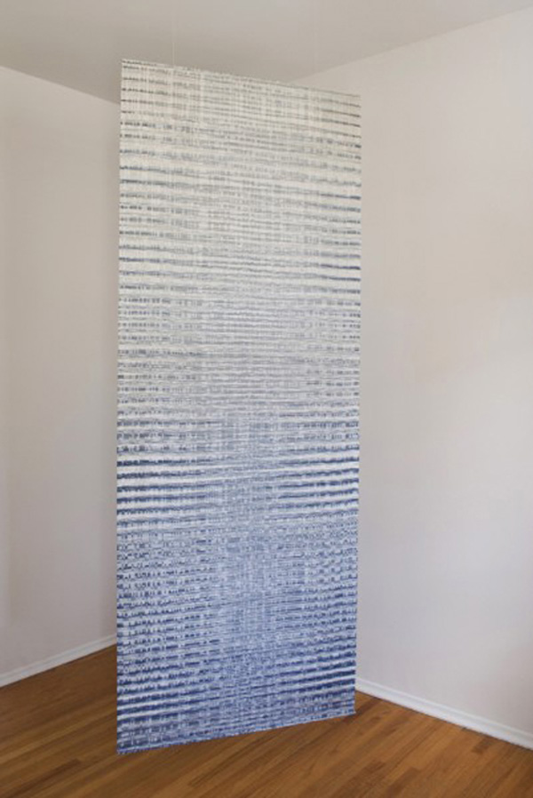 Noise 1204, 220 H x 78 cm W, silk, linen, hemp, weaving. Photo: M Kelly-Frère.